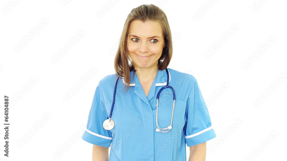 Unhappy, serious female doctor looking at camera, isolated Unhappy, serious female doctor looking at camera, isolated