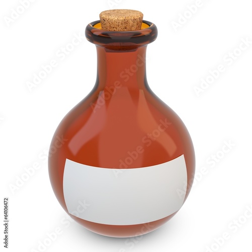 3d amber potion flask with blank label