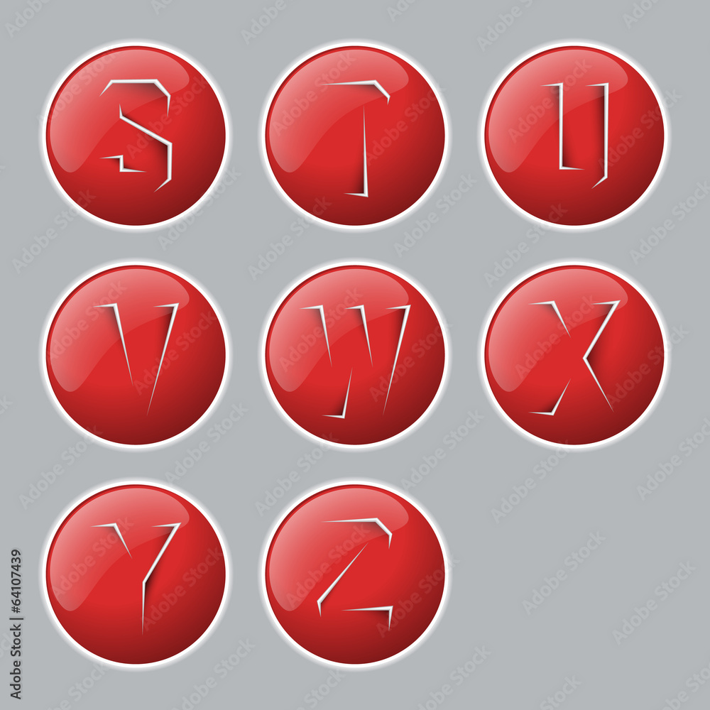 Red color rip paper alphabet icons button set Red color rip paper alphabet icons button set