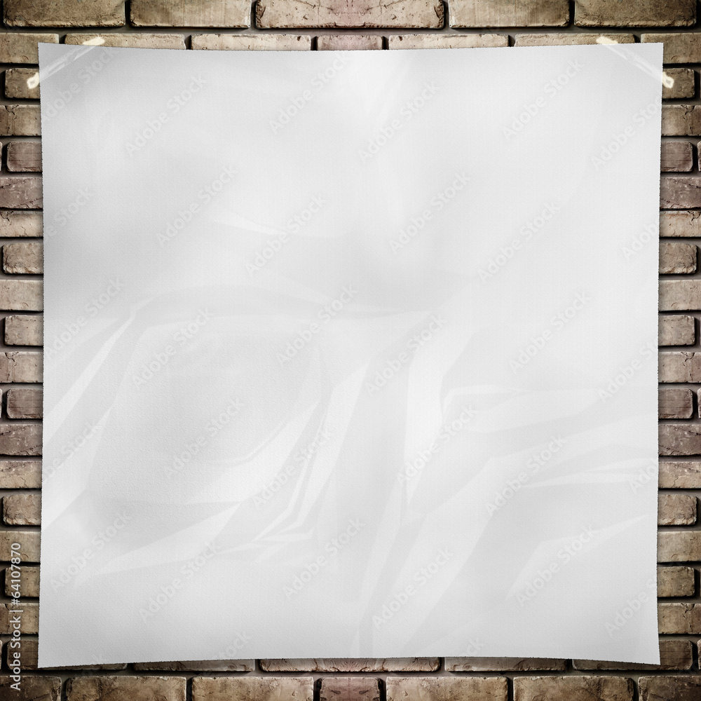 Obraz premium Template- White crumpled square Poster on grunge brick wall
