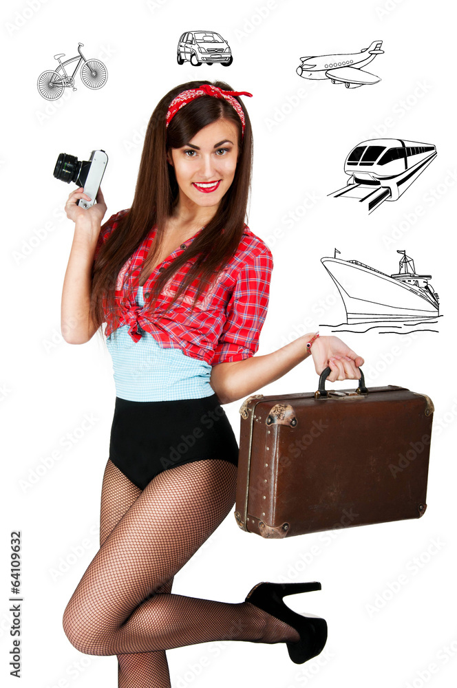 sexy woman selects the type of transport for travel foto de Stock | Adobe  Stock