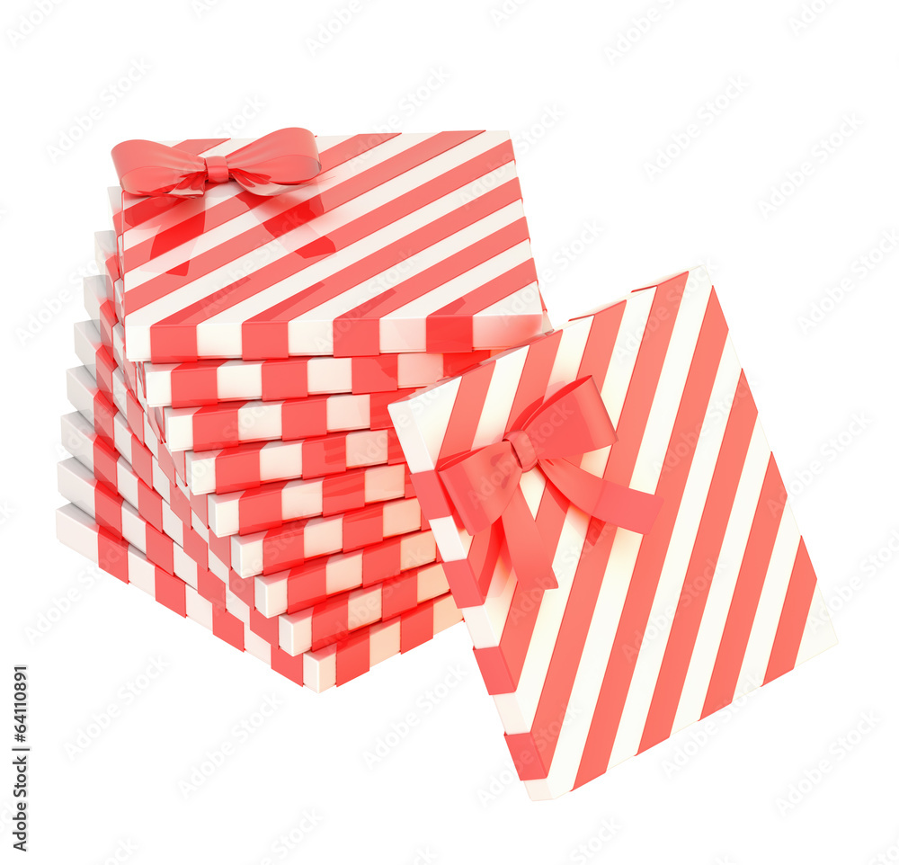 Naklejka premium Twisted pile of gift boxes isolated