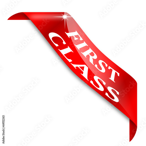 Red narrow corner with the word first class - vector