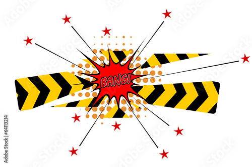 Cartoon explosion with disrupted barrier and stars