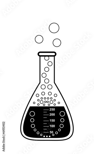 Conical graduated chemical flask with a solution and bubbles