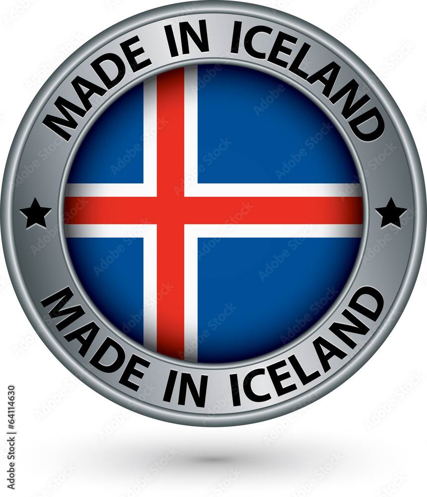 Made in Iceland silver label with flag, vector illustration Made in Iceland silver label with flag, vector illustration