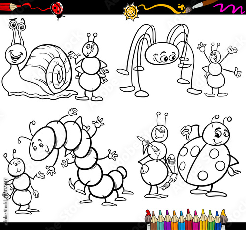 funny insects set for coloring book