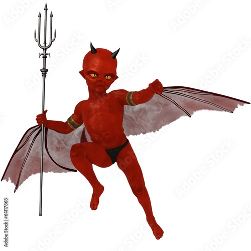 Tableau sur toile Mischievous red skinned winged imp