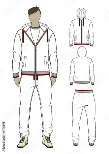 Man's zip-through hoodie and sweetpants. Vector illustration.
