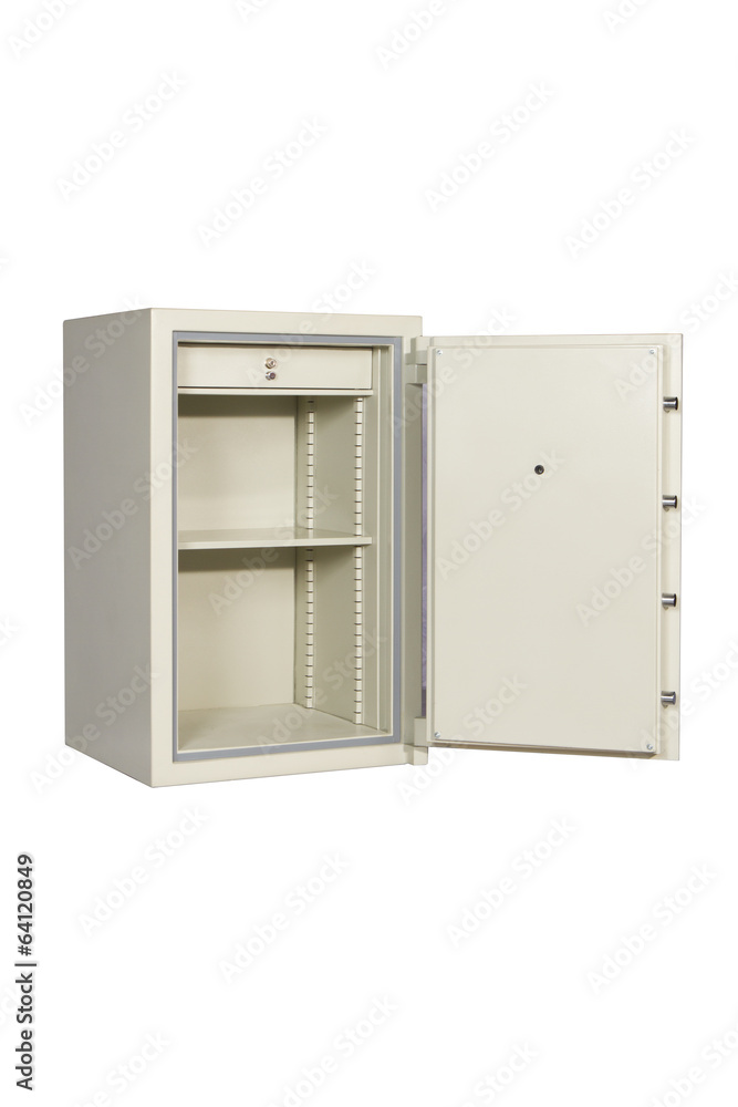Locked closed grey safe on white Locked closed grey safe on white