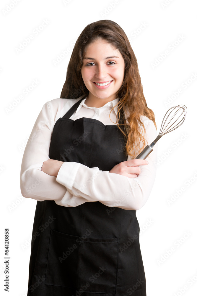 Female Cooker With Apron Smiling Female Cooker With Apron Smiling