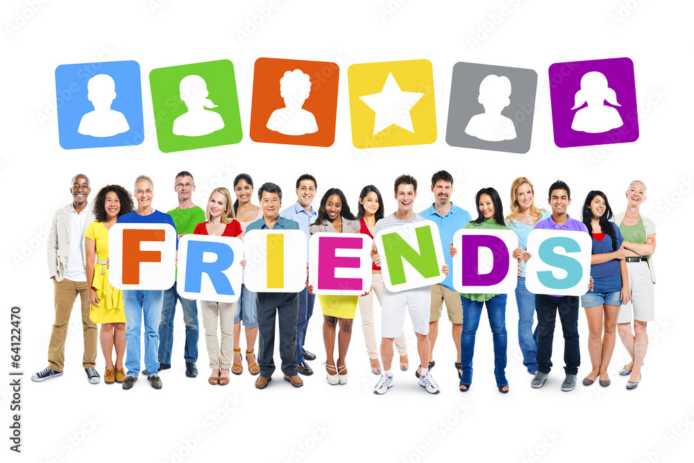 Group of People Holding Word Friends Group of People Holding Word Friends