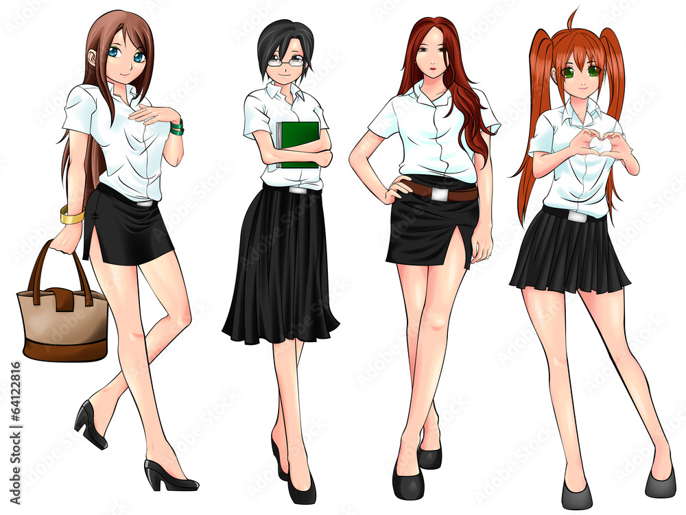 Thai college student in various uniform collection set (vector) Thai college student in various uniform collection set (vector)