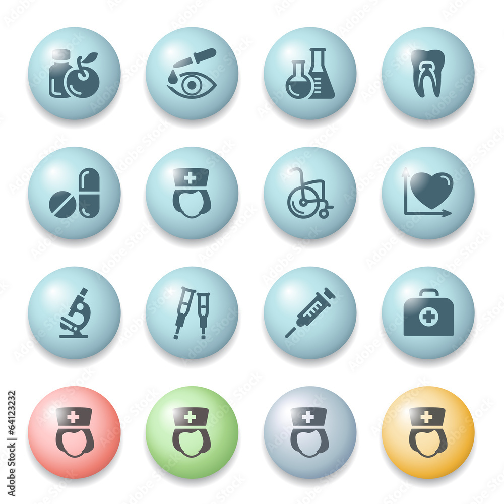 Medical icons on color buttons. Medical icons on color buttons.