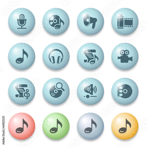 Audio video icons on color buttons.
