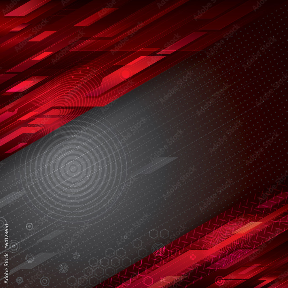 Digital abstract red technology background. - obrazy, fototapety, plakaty 