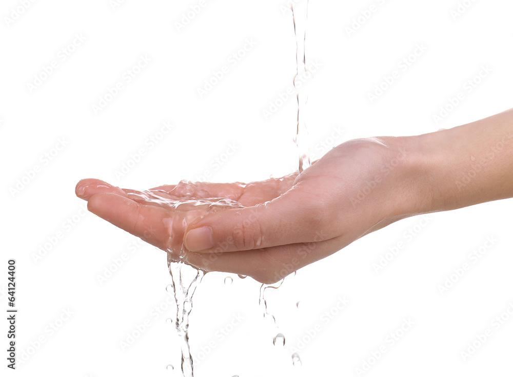 Fototapeta premium Human hand with water splashing on them isolated on white