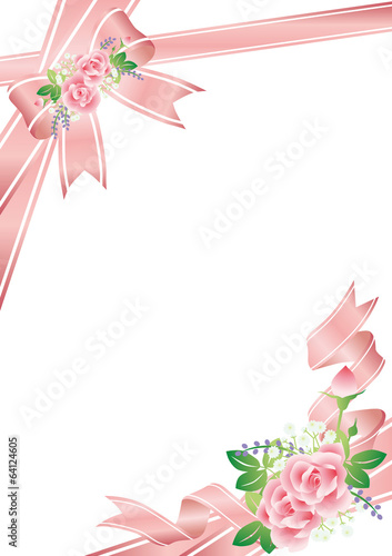 Fototapeta Naklejka Na Ścianę i Meble -  薔薇　リボン　枠