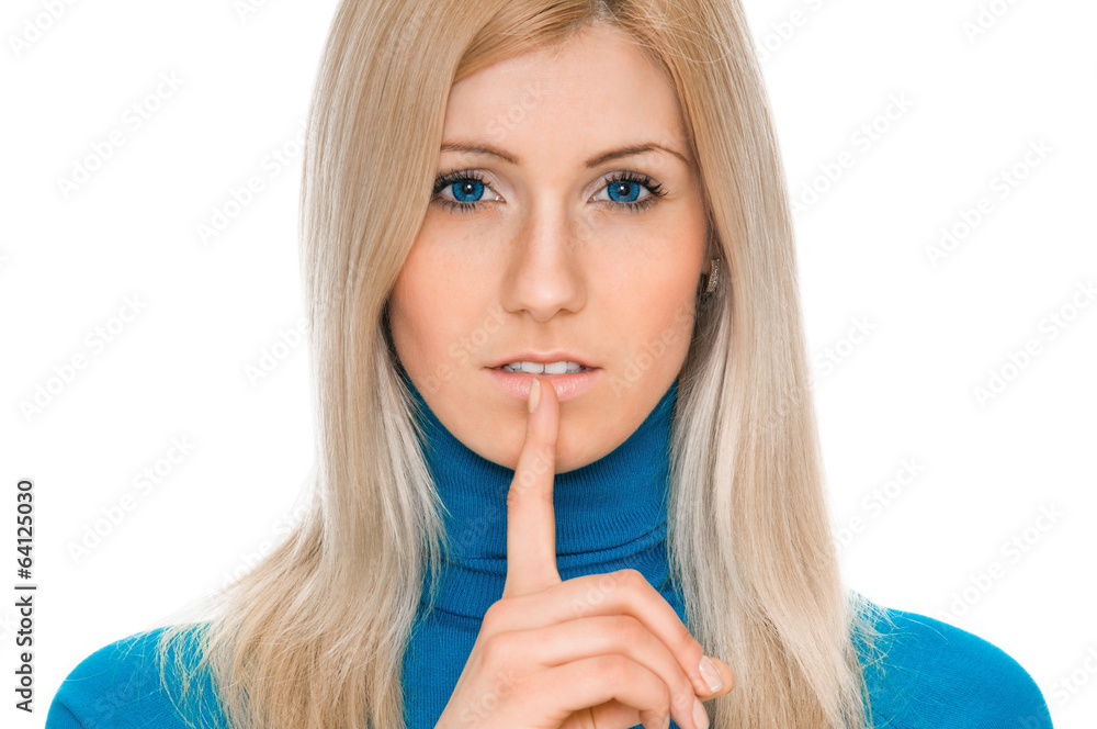 Naklejka premium Woman shows sign of silence
