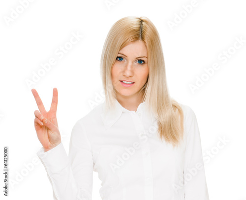 girl showing victory sign