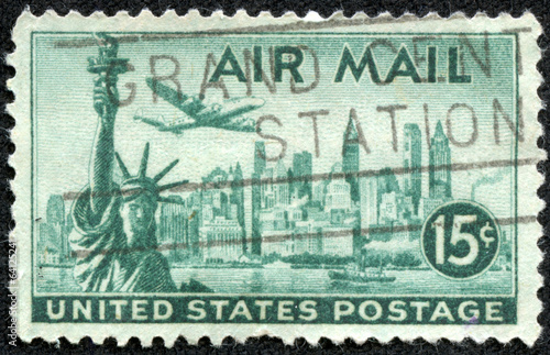 Obraz na płótnie plane, Statue of Liberty and New York Skyline w salonie