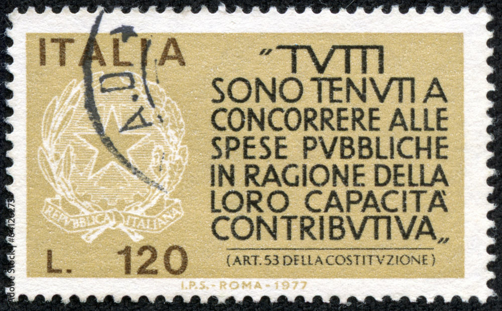 stamp printed in Italy celebrates Italian Fiscus