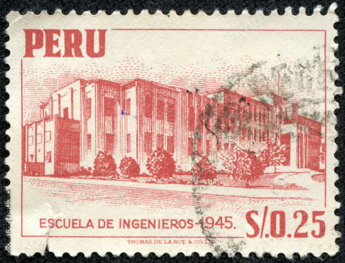 stamp printed in Peru shows National University of Engineering