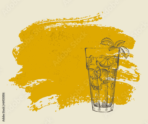 Long island iced tea cocktail on orange grunge background