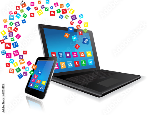 Laptop and Smart Phone with apps