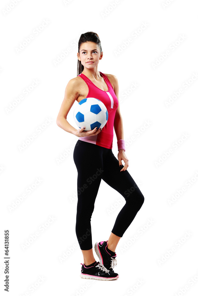 sport woman with soccer ball over white background sport woman with soccer ball over white background
