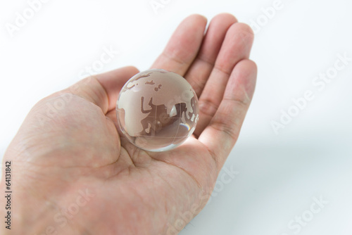 Glass globe in palm