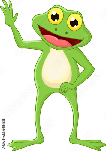 Cute cartoon green frog waving hand