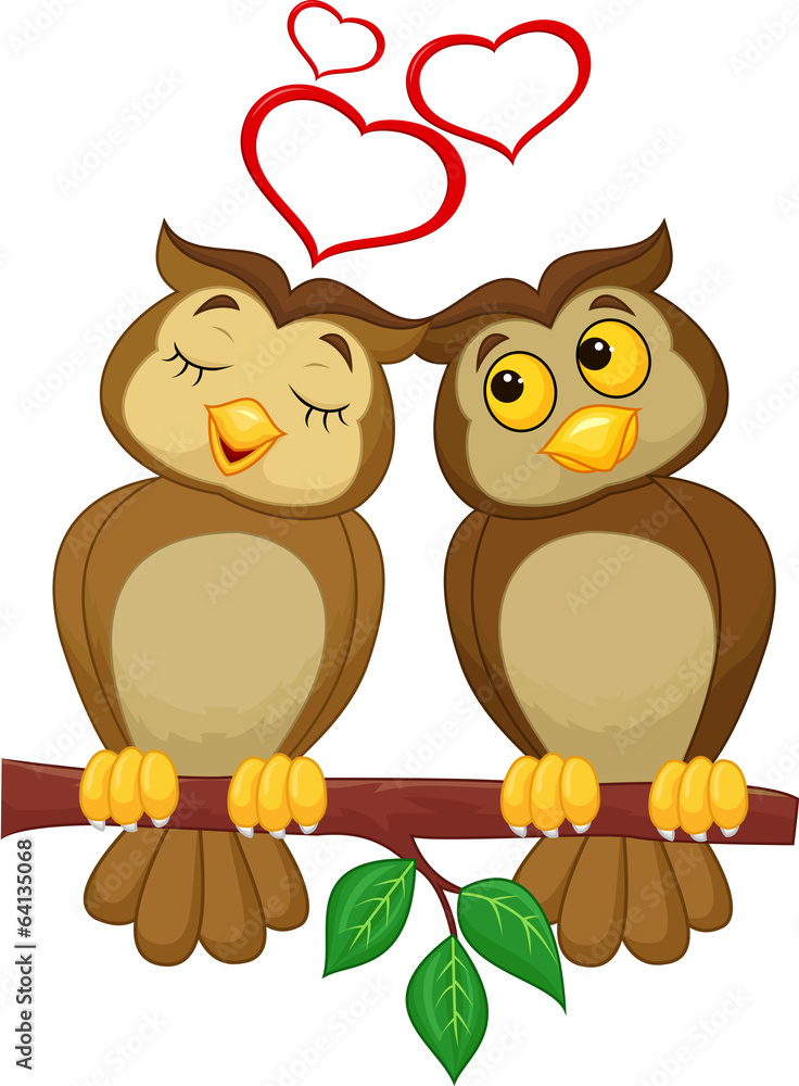 Fototapeta premium Cute couple cartoon owl in love