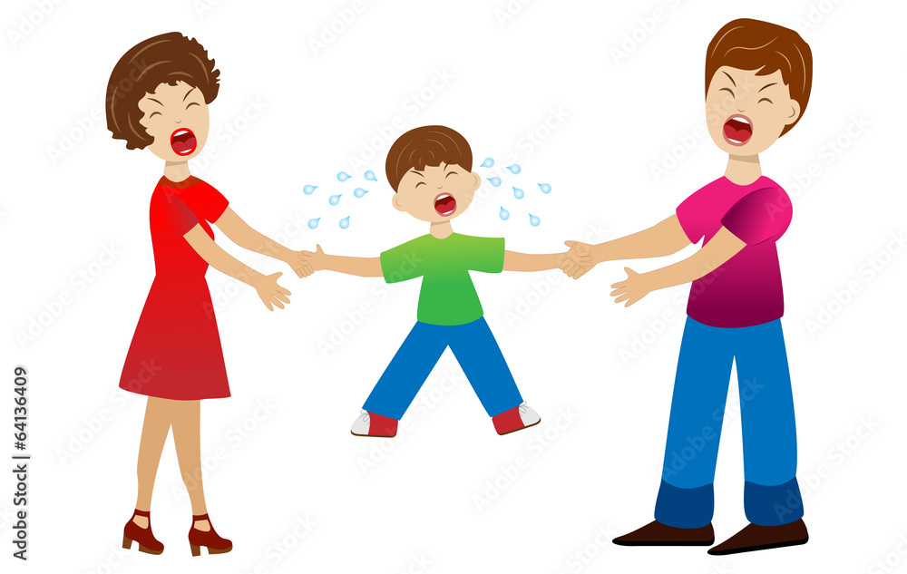 parents divide a child by a white background parents divide a child by a white background