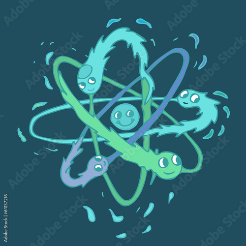 colorful atom, vector illustration, hand drawn