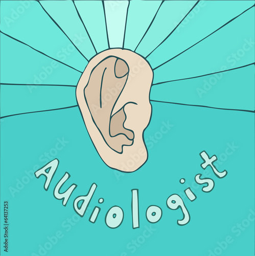 audiologist (ear) vector illustration, hand drawn