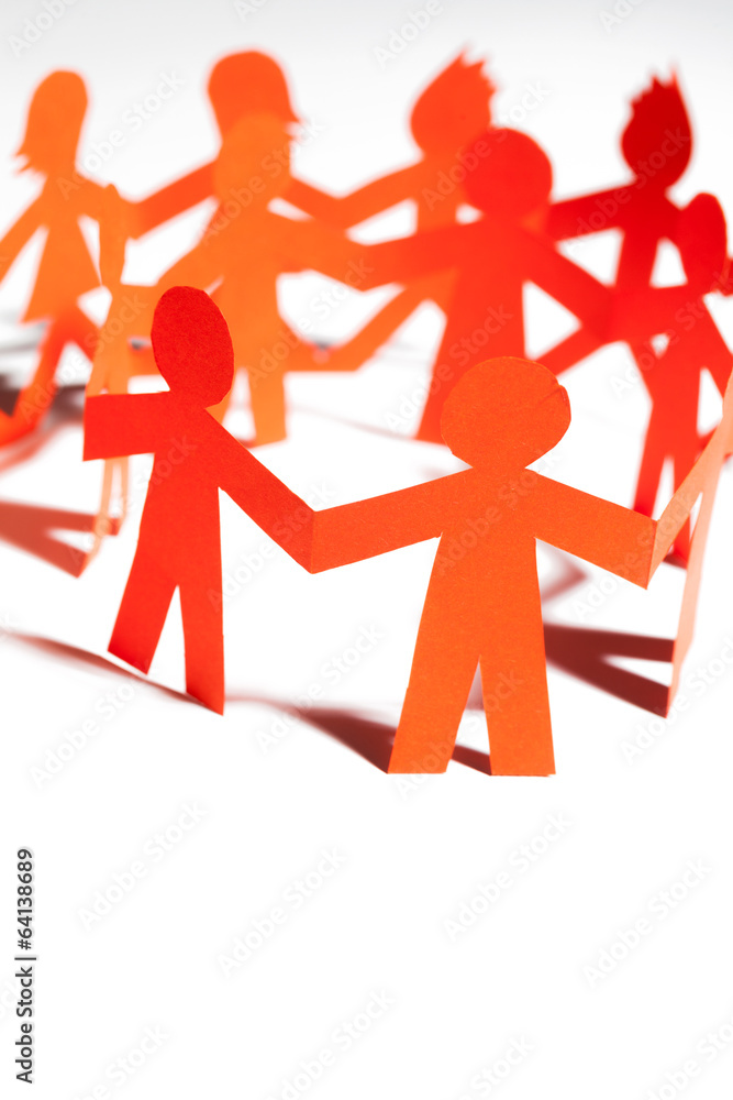 Paper team linked together partnership concept