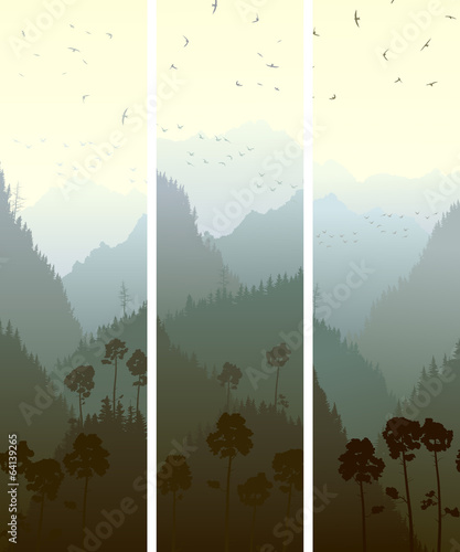 Vertical banners of mountains wood.