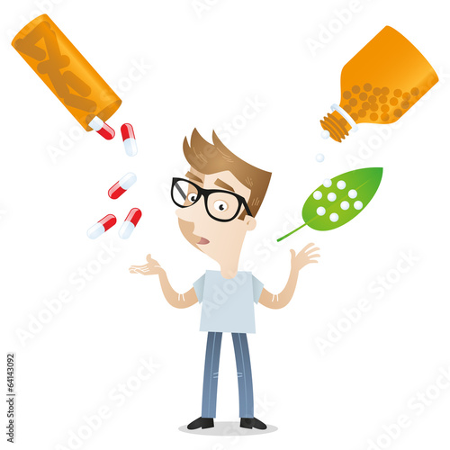 Young man, medicine, homeopathy, medication