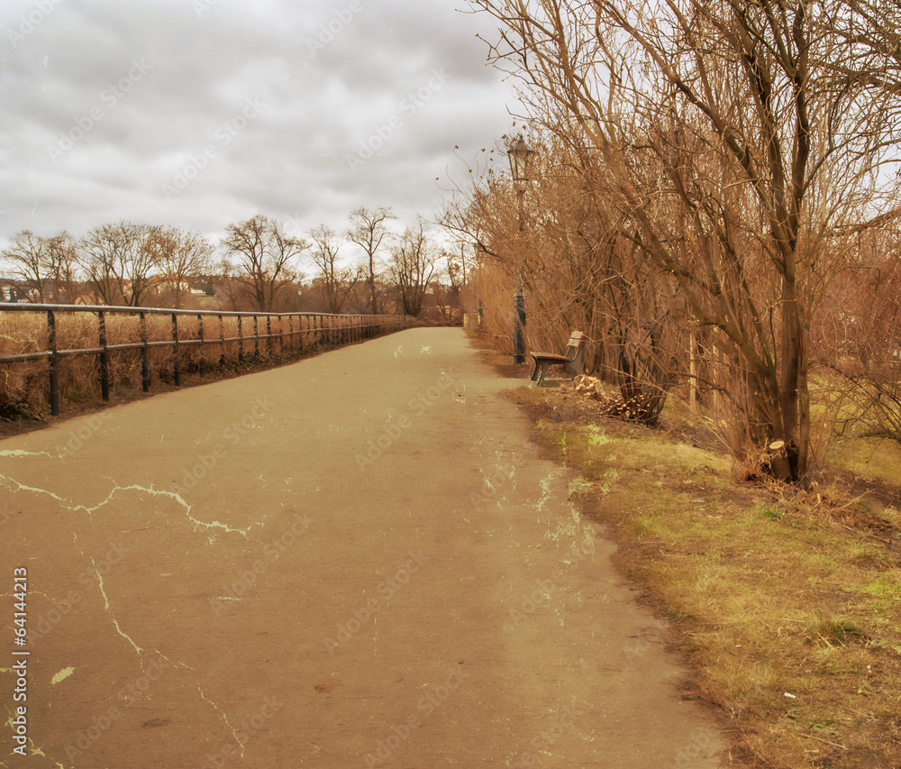 Fototapeta premium Path in the park, photo stylized antique postcard
