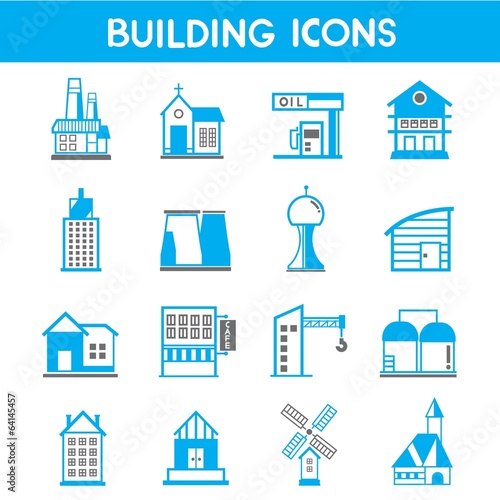 building icons, map elements blue icons