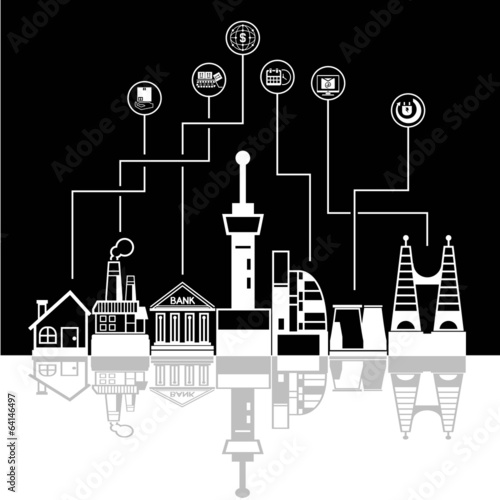 Obraz na plátně social network city skyline