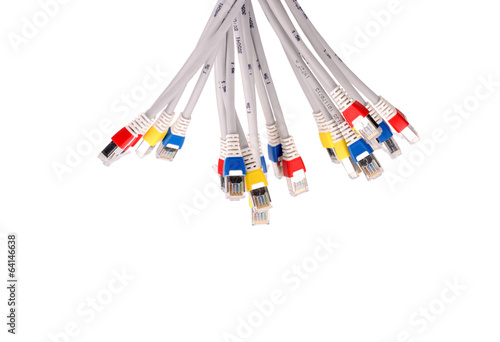 Colorful lan telecommunication cable RJ45 isolated on white back