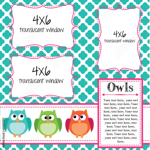 Owl scrapbooking template with banner or bunting