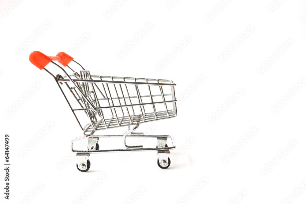 Old shopping cart on white background