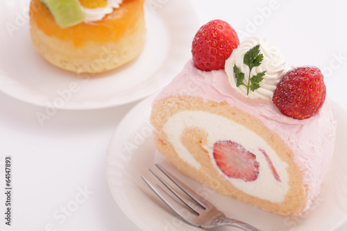 Strawberry swiss roll and Savarin  Baba au rhum 