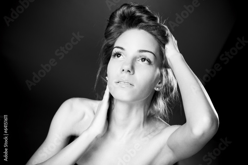 Beautiful woman on black background