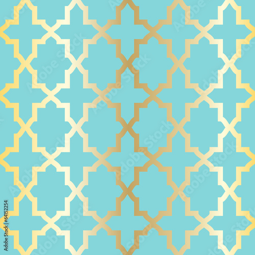 Simple abstract arabesque pattern - turquoise and golden.