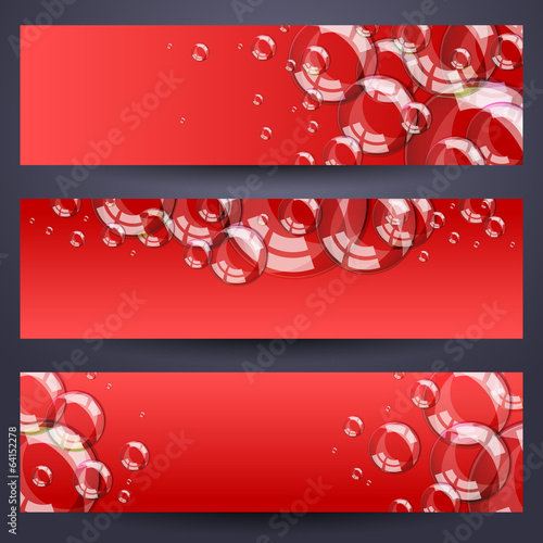 Set of horizontal banners with soap bubbles - red background.
