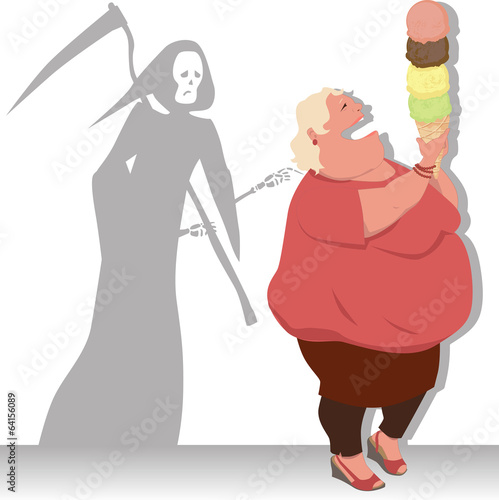 Grim Reaper touches an overweight woman